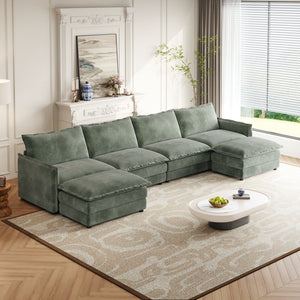 English Elm Corduroy 4-Seater U-Shaped Sectional Sofa With Movable Footrests - Plush, Custom Comfort For Living Rooms W834S00435