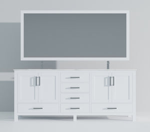 English Elm White Double Bath Vanity 84 in W x 22 in D with Carrara Marble Top, Chrome Faucet, 34in Mirrors, Durable Finish B2731S01062