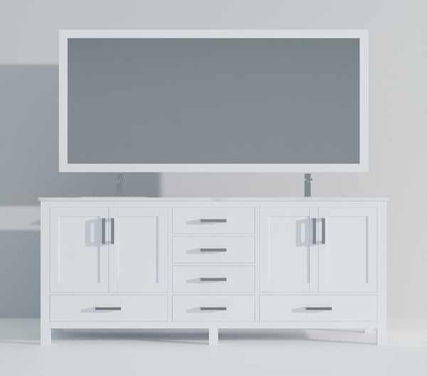 English Elm White Double Bath Vanity 84 in W x 22 in D with Carrara Marble Top, Chrome Faucet, 34in Mirrors, Durable Finish B2731S01062