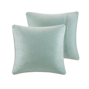 JLA Home Harbor House Blue - Euro Sham Coastal Cotton Pique with Embroidered Coral Motif, Wavy Stitch Texture, 26x26 Inch Cover HH11-399