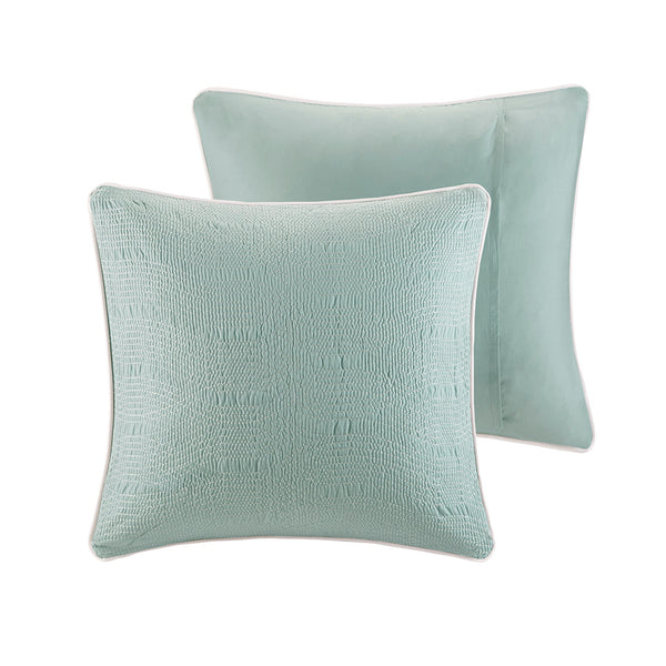 JLA Home Harbor House Blue - Euro Sham Coastal Cotton Pique with Embroidered Coral Motif, Wavy Stitch Texture, 26x26 Inch Cover HH11-399