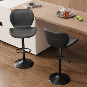English Elm Swivel Bar Stools Set Of 2 - Adjustable Pu Leather Upholstered Chairs With 360° Swivel & Comfort T3950P396423-GIGA