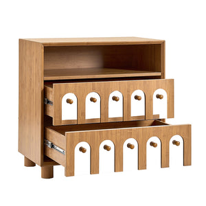 English Elm TWO Drawers Nightstand with Mirrors, Built-In USB & AC Charging Station, Natural MDF, Sturdy Design W3417P388713