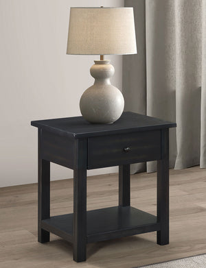 English Elm Wood Pine End Table with Open Shelf Rustic Farmhouse Living Room Accent Piece B016P472926