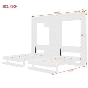 English Elm Dual Twin Murphy Beds with Built-In Cabinets & Shelves for Space-Saving Guest Rooms and Studios White N820S00058K