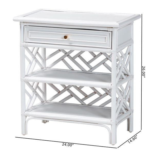 English Elm Bohemian Woven Rattan Nightstand with Geometric Drawer for Organic Bedroom Styling B2750P467857