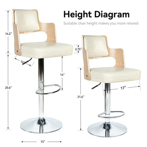 English Elm Swivel Bar Stools Set Of 2 - Stylish Beige Pu Leather, Adjustable Height, Ergonomic Comfort & Stability T3950P396625-GIGA