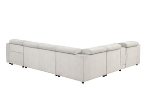 English Elm Harvey Modern power recliner sleeper sectional with storage chaise, adjustable headrests, cupholders and hidden compartments Beige B009S01608