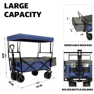 English Elm 480lbs Folding Utility Wagon with Canopy All-terrain Wheels Steel Frame Outdoor Hauler W2932P326773