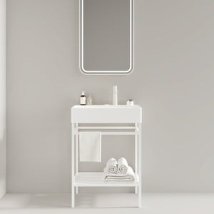 English Elm LOFI Ceramic Integrated Bathroom Vanity 24" with Rectangular Basin, Open Metal Shelf, Easy Clean White W2615S00051