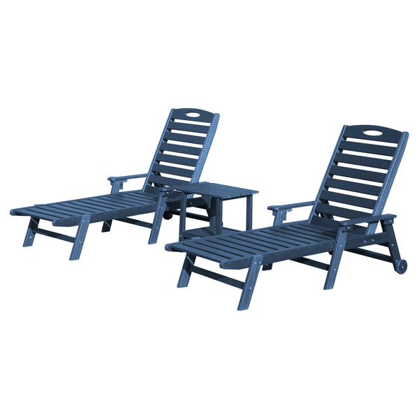 English Elm Pool Chaise Lounge Set Two Chairs Hdpe Outdoor Reclining Patio Sunbathing Furniture Blue W1859S00216