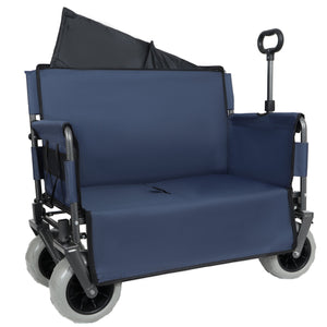 English Elm 3-in-1 Folding Wagon with Convertible Bench Seat Steel Frame 500lb All Terrain Dark Blue W2932P390464