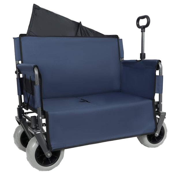 English Elm 3-in-1 Folding Wagon with Convertible Bench Seat Steel Frame 500lb All Terrain Dark Blue W2932P390464