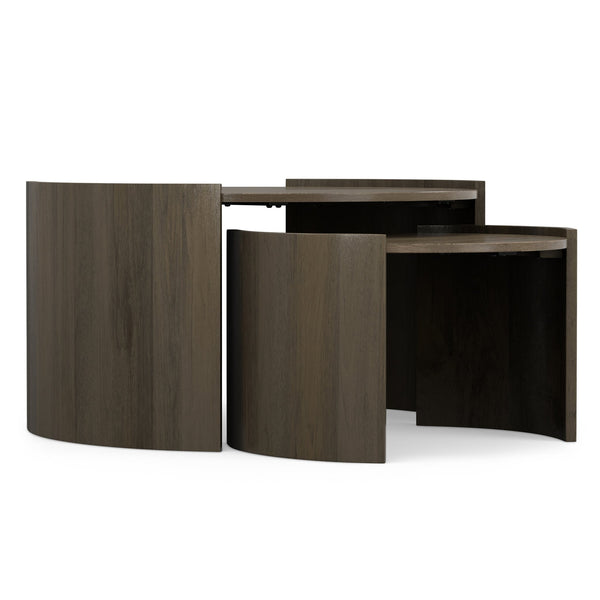 English Elm Robin Mango Wood Nesting Tables Ash Grey Finish Round Set for Modern Living Rooms B136P429087