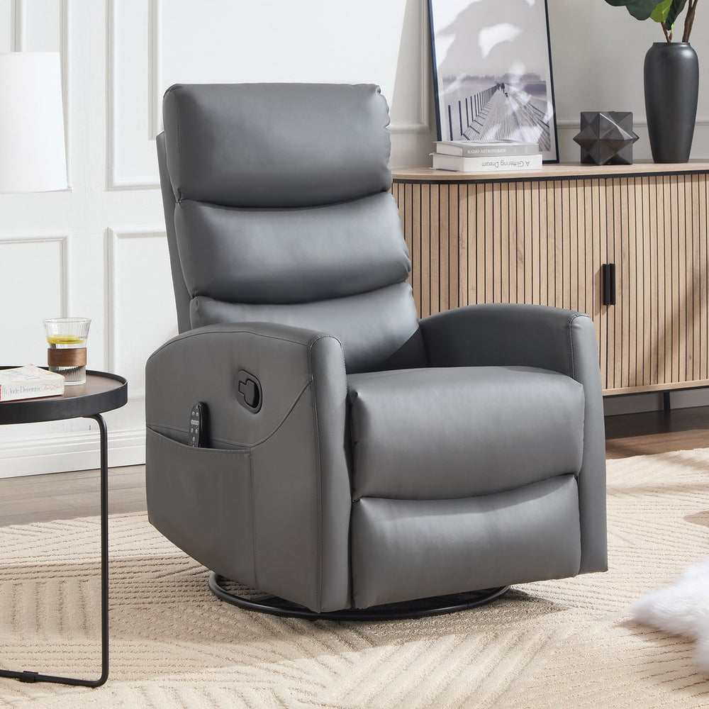 English Elm Heat Massage Rocker Swivel Recliner with 8 Vibration Nodes Fabric Lounge Chair W3224P322245