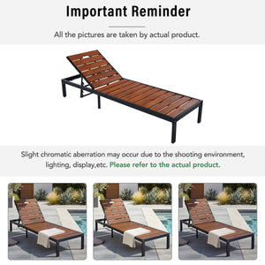 English Elm Outdoor Acacia Wood Slat Chaise Lounge with Powder Coated Frame for Patio Resort Black+Brown N719P383161D