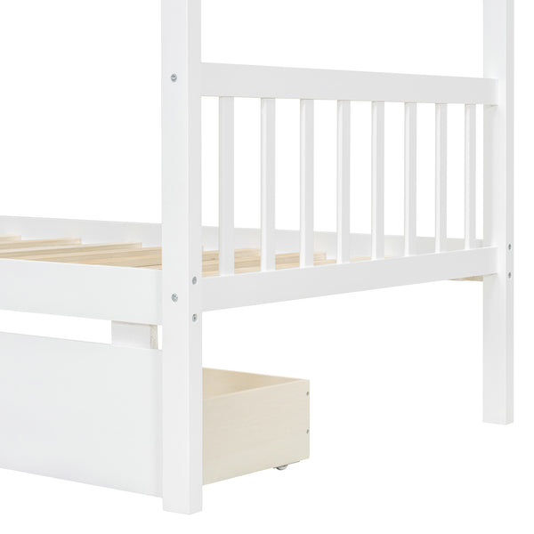 English Elm Twin House Bed Solid Pine Kids Cottage Frame with Storage Drawers Imaginative Room N708P309245K