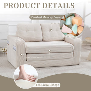 English Elm Convertible Floor Sofa Bed with Memory Foam and Ribbed Corduroy for Small Spaces Beige W395P438025