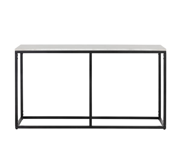 Sunpan Ellery Console Table - Modern Elegance with White Marble Top & Matte Black Steel Base, Handcrafted Beauty