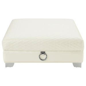 English Elm Cordelia Round Pearl White Upholstered Ottoman with Polished Marble Top & Gold Metal Frame, Luxe Finish B062P328669