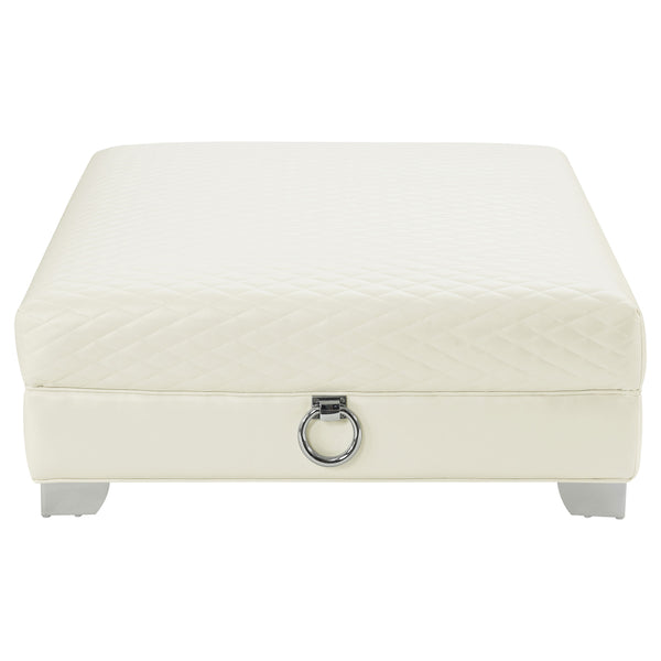 English Elm Cordelia Round Pearl White Upholstered Ottoman with Polished Marble Top & Gold Metal Frame, Luxe Finish B062P328669