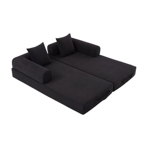 English Elm UNITED modular foldable sofa with metal frame, corduroy upholstery, side pocket & quick assembly convenience Black W1568P374081