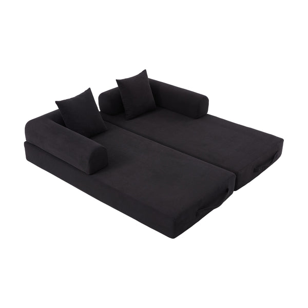 English Elm UNITED modular foldable sofa with metal frame, corduroy upholstery, side pocket & quick assembly convenience Black W1568P374081