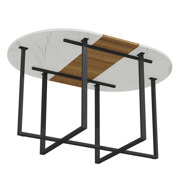 English Elm Sn-ovt150-6-whwd Oval Faux Marble Two-tone Dining Table with Matte Black Geometric Base W3875P372895