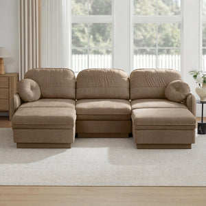 English Elm 105" Chenille U-shaped Sectional Sofa Deep Seat Cloud Couch with Movable Ottoman Light Coffee W714S01761