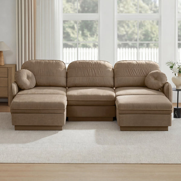 English Elm 105" Chenille U-shaped Sectional Sofa Deep Seat Cloud Couch with Movable Ottoman Light Coffee W714S01761