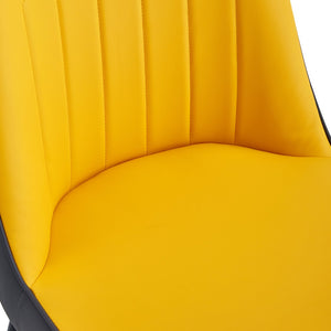 English Elm A modern dining chair with curved PU leather backrest, padded seat and sturdy black metal legs for comfort and style Yellow+Grey 33.86 L x 28.35 W x 18.5 H W1512P390898