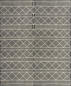 Unique Loom Outdoor Trellis Dalyan Machine Made Striped Rug Black, Natural 10' 0" x 12' 2"