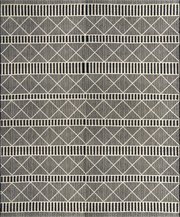 Unique Loom Outdoor Trellis Dalyan Machine Made Striped Rug Black, Natural 10' 0" x 12' 2"