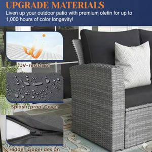 English Elm 4-piece Outdoor Wicker Conversation Set with Tempered Glass Table and Resort Style Black+Brown B082S00058