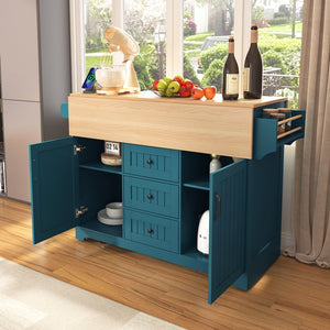 English Elm K&k Rolling Kitchen Island with Drop Leaves Power Outlet Drawers and Spice Rack Green N707S186617E