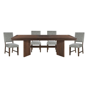 English Elm Walnut 5-Piece Modern Farmhouse Dining Set With Self-Storing Leaf & Upholstered Chairs For Comfort B011S01379-GIGA
