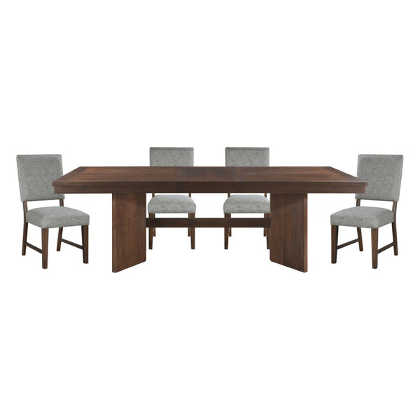 English Elm Walnut 5-Piece Modern Farmhouse Dining Set With Self-Storing Leaf & Upholstered Chairs For Comfort B011S01379-GIGA