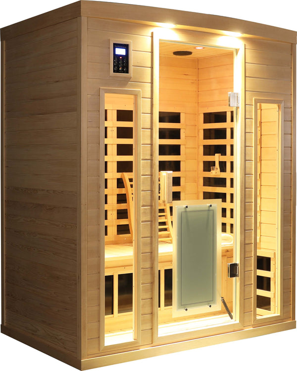 English Elm Low Emf Three-Person Far Infrared Sauna Room With Bluetooth Audio, Led Lighting & Custom Controls W1149P369613