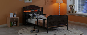English Elm Twin Solid Wood Platform Bed with Guardrail for Kids, Low-Profile Sturdy Pine Frame, Safe Sleep Solution Black 45.87 L x 17.72 W x 11.22 H W2593P337457