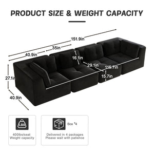 English Elm Modern Corduroy Tufted Modular Sectional with Deep Seating and Anti-slip Base Black W714S01792