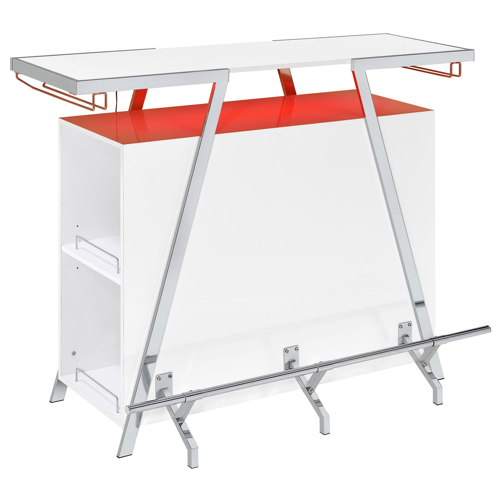 English Elm Katia White High Gloss Home Bar Cabinet with LED, 12-Bottle Rack, Stemware Storage & Chrome Accents B062P358467