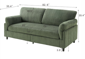 English Elm 82.6" Corduroy Mid-century Loveseat Ribbed Fabric Sofa Solid Wood Tapered Legs 2 Seater Green W5515P488387