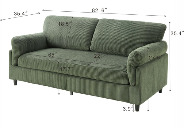 English Elm 82.6" Corduroy Mid-century Loveseat Ribbed Fabric Sofa Solid Wood Tapered Legs 2 Seater Green W5515P488387