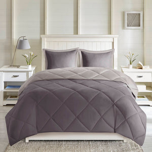JLA Home Madison Park Essentials - 3M Ultra-Soft Quilted Reversible Comforter Set with Diamond Stitching, Stain & Odor Protection, Plush Charcoal/Grey MPE10-614