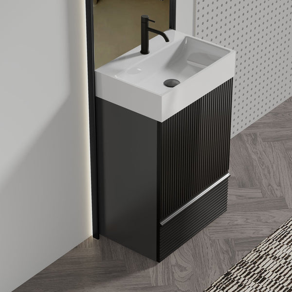 English Elm Gada 20" Modern Matte Black Bathroom Vanity With Ceramic Sink & Efficient Storage For Small Spaces W1865S00089
