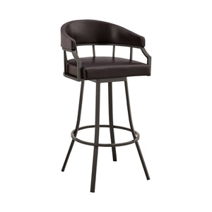 English Elm Wyden 30" Swivel Faux Leather Bar Stool with Brushed Metal Base, 360° Rotation, Footrest Brown B2736P268611