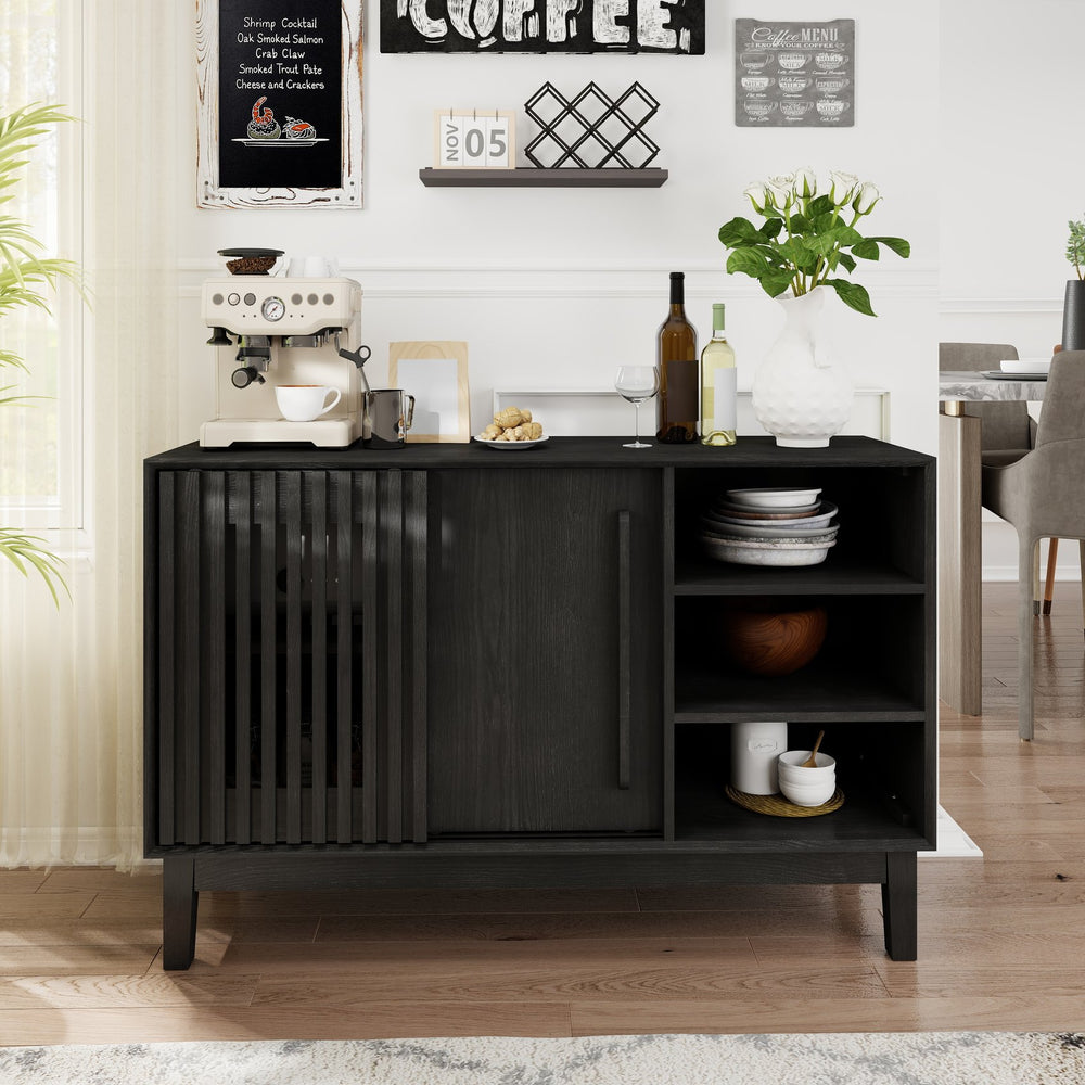 English Elm 47.3" Fluted Farmhouse Sideboard with Solid Wood Feet and Open Shelving for Dining Rooms W1801P428581