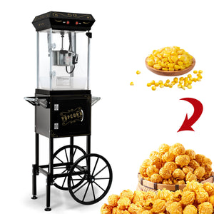 English Elm 6oz Retro Theater Popcorn Popper Cart with Stainless Kettle for Game Room Fun Black W2841P272024