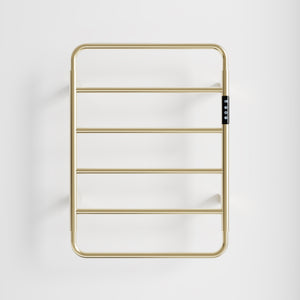 English Elm 18.7" Heated Towel Rack with Touchscreen Timer, 6-Bar Stainless Steel 150W Rapid Warm Carbon Fiber Brushed Gold T3177P305027