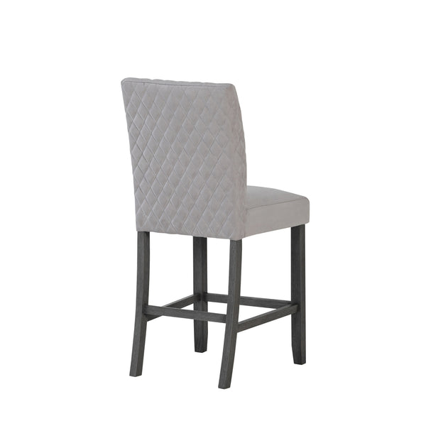 English Elm JASMINE Grey Fabric Barstools Kit of 2 — Padded Microsuede Seats, Solid Wood Block Legs, 22" Arm Height B201P291540